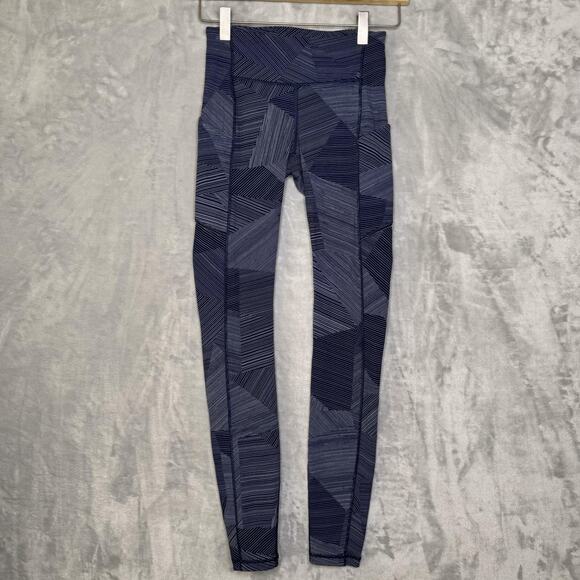 Lululemon Leggings Womens 2 Speed Up Tight Blue Geometric High Rise Pockets Yoga - Picture 1 of 10